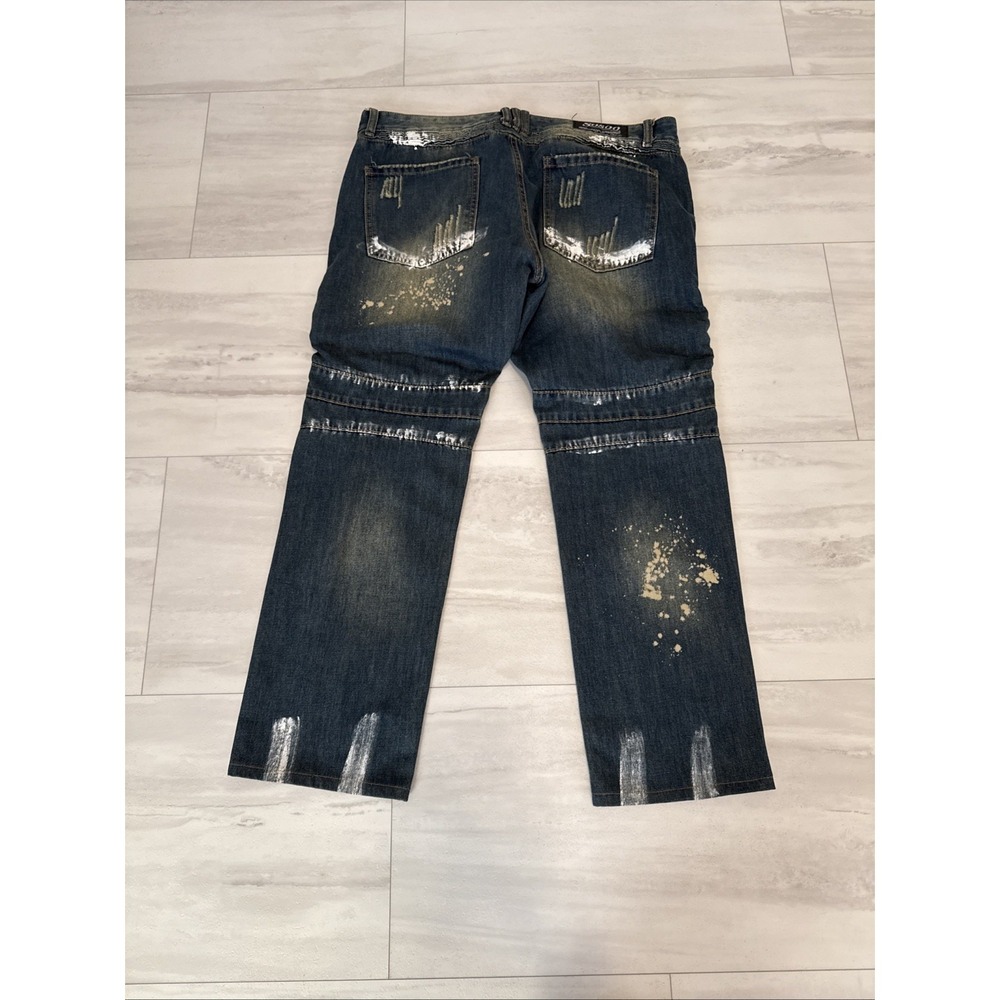 Sosoo Jeans Mens 38x30 Blue Denim Stretch Embroidered Logo Straight Streetwear - Picture 10 of 12